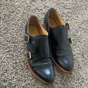 The Office of Angela Scott Navy Double Monk Strap Leather Shoes